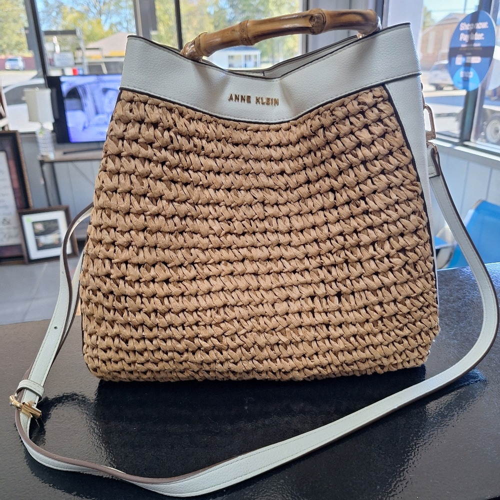 Anne Klein Cream and Tan Woven Shoulder Bag